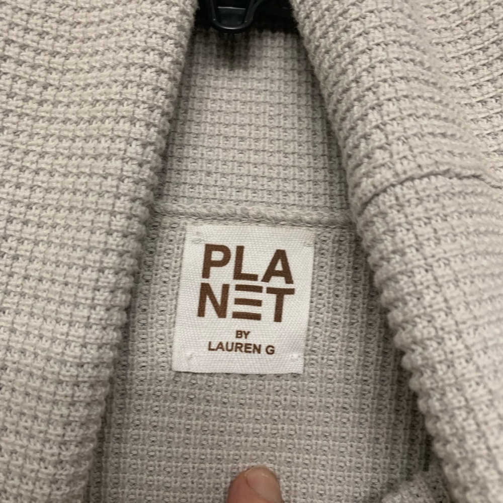 PLANET by Lauren G Cowl neck waffle comfy cotton sweater grey cozy long washable - Picture 2 of 5